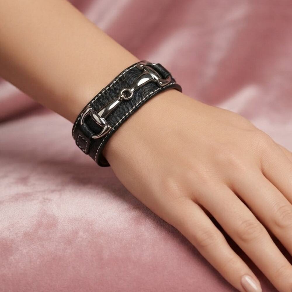 Dimacci Orsini Black Leather Snaffle Bit Bracelet Equestrian Quiet Luxury